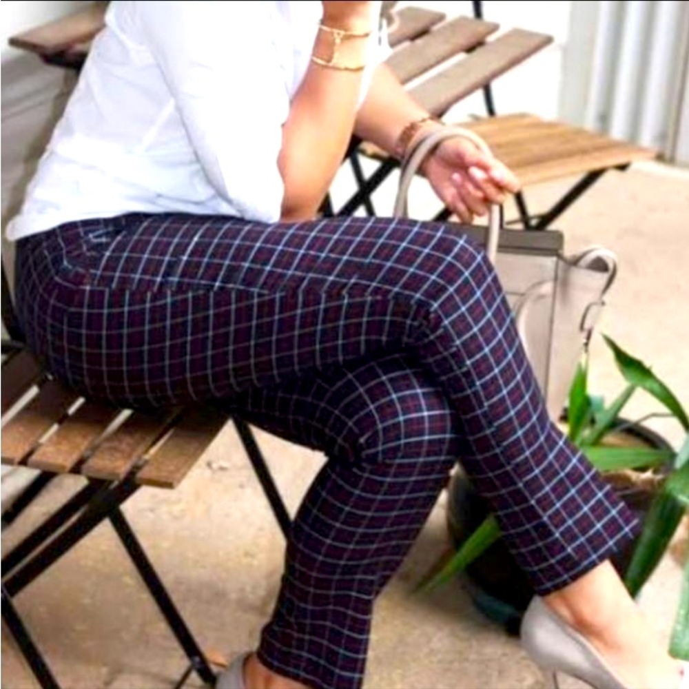 J JILL windowpane plaid black ponte knit straight leg pants 16